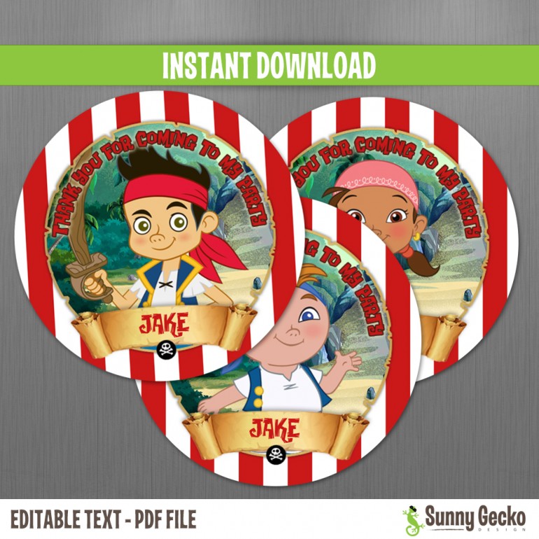 Jake and the Neverland Pirates Favor Tags